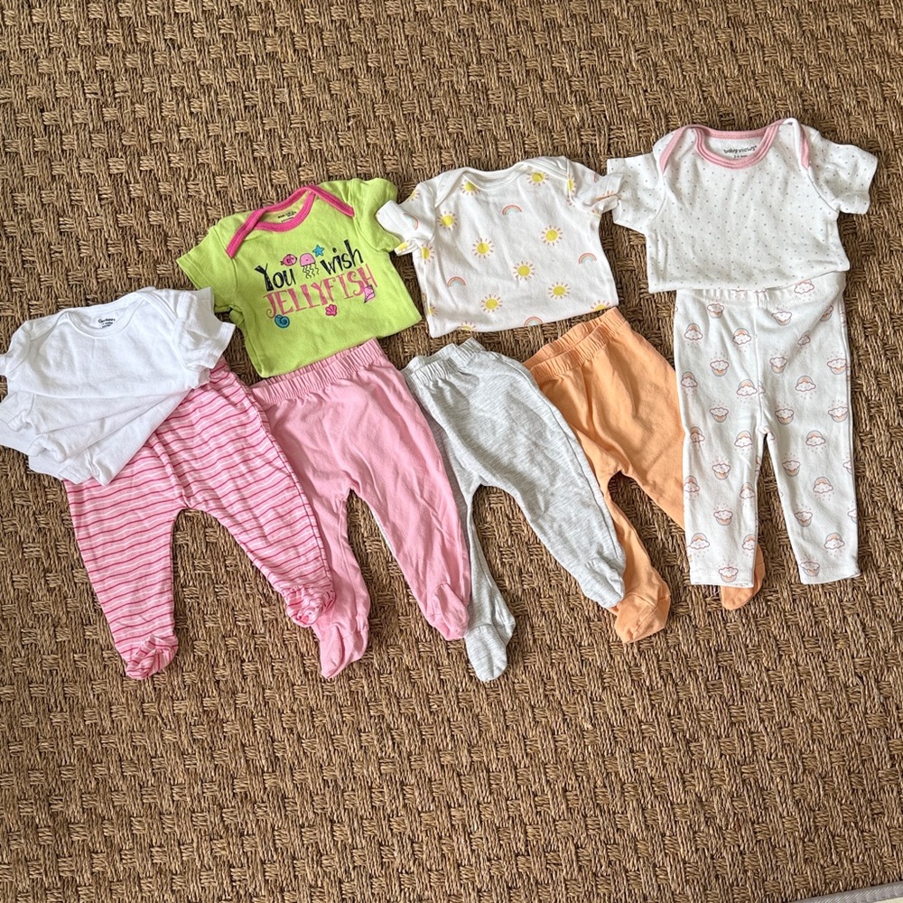 12 Pieces Assorted 3-6 Months Baby Girl Short Sleeve Onesies and Pants Bundle